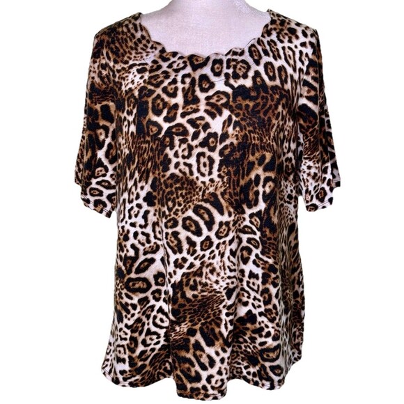 East 5th Women's Y2K Leopard Print Stretch Knit Top Casual Boho Glam Chic Sz Lg - Picture 1 of 7